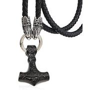 YIHANSS Colliers Men's Odin Thor's Hammer Mjolnir Pendant Viking Dragon Wolf Head Wold Collier de chaîne en cuir tressé, bijoux d'amulette nordique scandinave nordique scandinave vintage