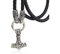 YIHANSS Colliers Men's Odin Thor's Hammer Mjolnir Pendant Viking Dragon Wolf Head Wold Collier de chaîne en cuir tressé, bijoux d'amulette nordique scandinave nordique scandinave vintage
