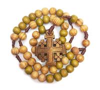 YIHANSS Colliers Personnalité, Jésus Perles de prière en bois 10 mm chapelet croix de la chaîne tissée Chaîne de corde à l'église
