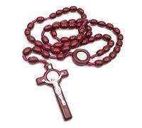 YIHANSS Colliers Personnalité, Jesus Wooden Beads 8 mm Rosaire Perle croix Pendre des joaillerie de chaîne de cordes tissées (couleur: rouge en rouge)