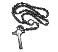 YIHANSS Colliers Personnalité, Jesus Wooden Beads 8 mm Rosaire Perle Cross Pendante Woven Chain Bijoux Accessoires (Couleur: Nero)