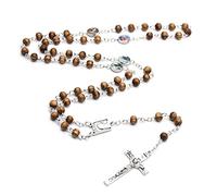 YIHANSS Colliers Personnalité, Rosaire rond fait à la main Perles Cross religieuses Jésus Christian hommes femmes Charmes de bijoux de yoga