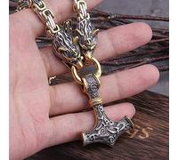 YIHANSS Colliers Viking Dragon et Wolf Head King Chain Collier avec Thor's Hammer Amulet Pendant, Nordic Punk Heavy Metal en acier inoxydable Mjolnir Bijoux (couleur: serpent, taille: 60 cm)