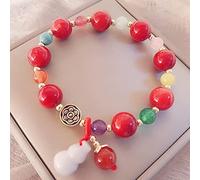YIHANSS Feng Shui Wealth Bracelet Wu Lou/Hulu/Calabash Charm Bracelet Crystal Chalcédoine Multi-gem Chakra Balancing Gemstone Amulet pour la longévité Prospérité Bélange Énergie physique, Red Agate