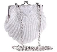 YIHANSS Sacs à main du soir pour femmes, broderie perle en forme de coquille sac de cheongsam (blanc) (blanc)