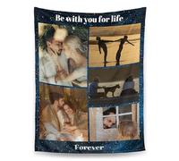 Yihariye Plaid Personnalisé, Personnalisable avec Photo et Texte, Idée Cadeau Anniversaire/Mariage/Noël pour Femme, Homme, Plaid Canapé/Couverture Polaire Personnalisée, Pratique (5 Photos)