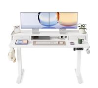 YIHAYO Bureau Assis Debout avec Deux tiroirs, 140 x 60 cm, Bureau Electrique avec étagère, Bureau Réglable en Hauteur Électrique avec Panneau Contrôle à Fonctions Mémoires, Blanc