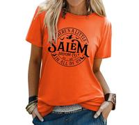 Yihelian T-Shirts Femmes Halloween Witch Brew Impression Graphique Haut Dames Manches Courtes Col Rond Chemisier, Orange-1, L