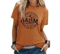 Yihelian T-Shirts Femmes Halloween Witch Brew Impression Graphique Haut Dames Manches Courtes Col Rond Chemisier, L