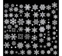 YIHELU blanc argenté décoration de fenêtre de Noël grands flocons de neige avec poussière de paillettes argentées, brillant et accrocheur, autocollant de fenêtre de flocons de neige pour Noël d'hiver
