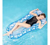 YIHELU Matelas Gonflable Piscine Semi Immerge Maille Aqua Lounge avec TêTe à Flotteur Hamac Flottant, Bouee Piscine pour Adultes Plage ExtéRieur Lounger