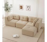 Yihomfy 297cm Canapé d’Angle Modulable en L,Canape 3 Places avec Repose-Pieds,Canapé Convertible Canapé Profond pour Salon,Grand Canapé compressé,Assise Extra Profonde,Aucun Assemblage requis,Beige