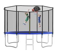 Yihomfy 305 cm Trampoline avec Panier de Basket, avec Filet de Sécurité, Couverture de Protection, Trampoline de Jardin für Garçons Filles und Erwachsene, Capacité de Charge 150 kg (Blue-305 cm)