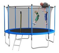 Yihomfy 366 cm Trampoline avec Panier de Basket, avec Filet de Sécurité, Couverture de Protection, Trampoline de Jardin für Garçons filles und Erwachsene, Capacité de Charge 150 kg (Bleu clair-366 cm)