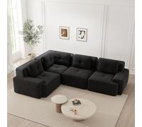 Yihomfy 382 cm Canapé d'angle Connoirible avec Pouf,Canape d'angle Modulable en L,Grand Canapé Connoirible Cloud,Canapé 4 Places Compressée,Canape Nuage Canape Modulable,Assise Extra Profonde,Noir