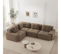 Yihomfy 382 cm Canapé d'angle Convertible avec Pouf,Canape d'angle Modulable en L,Grand Canapé Convertible Cloud,Canapé 4 Places Compressée,Canape Nuage Canape Modulable,Assise Extra Profonde,Brown