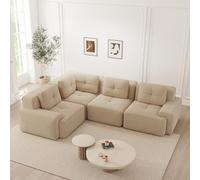 Yihomfy 382 cm Canapé d'angle Convertible avec Pouf,Canape d'angle Modulable en L,Grand Canapé Convertible Cloud,Canapé 4 Places Compressée,Canape Nuage Canape Modulable,Assise Extra Profonde,Beige
