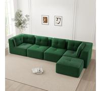 Yihomfy 386 cm Canapé d'angle Convertible avec Pouf, canapé modulable en L, sans Structure, Grand canape d'angle Compress 5 Places, canapé compressé Velours côtelé,Assise Extra Profonde,Vert
