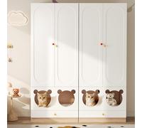 Yihomfy Armoire à 2 Portes,Meuble Combiné 2 Pieces Rangement,Garde-Robe Penderie,Étagères,Tringle à VêTements,lit pour Chat,Ouverte,Placard Vestiaire Chambre Entrée,Blanc + Couleur Bois Naturel