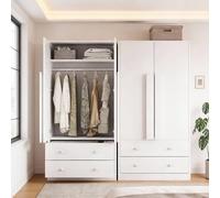 Yihomfy Armoire De Chambre, Armoire en Rotin à 2 Portes avec Grand Tiroir, éTagèRes RéGlables en Hauteur Et Tringle à VêTements, Anti-Basculement 180 X 85 X 52 Cm (Blanc, 170cm)