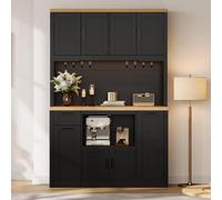 Yihomfy Buffet Cuisine Armoire Haute 120×40×182 cm, Meuble Rangement avec LED RGB, Prises 2AC+2USB, 3 Tiroirs, Étagères Réglables, Vaisselier, Noir