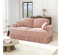 Yihomfy Canapé 2 Places 194CM, Chenille Canapé Deux Places Salon avec Jupe à Volants Amovible et Accoudoirs évasés,Pieds en Bois,pour Salon,Bureau et Appartement (Pink, 2 sièges)