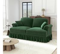 Yihomfy Canapé 2 Places 194CM, Chenille Canapé Deux Places Salon avec Jupe à Volants Amovible et Accoudoirs évasés,Pieds en Bois,pour Salon,Bureau et Appartement (Green, 2 sièges)