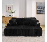 Yihomfy Canapé 2 Places Modulaire, Canapé Compressé Modulable, Loveseat Sofa, Boneless Cloud Couch, avec Poche Latérale pour Magazines, Porte-Boisson et Coussins, Velours Côtelé, pour Salon (Noir)