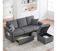 Yihomfy Canapé 3 Places avec Repose Pied Rangement, Canapé d'angle Modulable avec 2 Tiroirs, Porte-gobelets et Poches latérales, Canape en Velours Côtelé, pour Salon Chambre