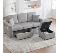 Yihomfy Canapé 3 Places avec Repose Pied Rangement, Canapé d'angle Modulable avec 2 Tiroirs, Porte-gobelets et Poches latérales, Canape en Velours Côtelé, pour Salon Chambre