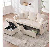 Yihomfy Canapé 3 Places avec Repose Pied Rangement, Canapé d'angle Modulable avec 2 Tiroirs, Porte-gobelets et Poches latérales, Canape en Velours Côtelé, pour Salon Chambre