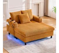 Yihomfy Canapé Compressé, Canapé inclinable sans Dossier en Velours côtelé Chaise Longue avec Porte-gobelets, Grand Canapé-lit Confortable avec Assise Profonde et 3 Coussins pour Salon,Orange