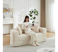 Yihomfy Canapé Convertible 2-en-1 Modulable, Canapé Compressé Demi-Circulaire, Lit Rond en Velours Côtelé, avec Poche de Rangement, pour Petit Appartement et Salon (Blanc Cassé)