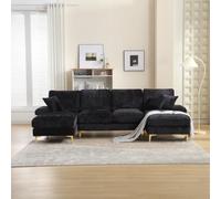 Yihomfy Canapé Convertible 4 Places, 272x134x88 cm Canapé d'angle Convertible, Canapé Modulable en U, Boneless Cloud Couch, avec 4 Coussins, Chenille, pour Salon, Chambre à Coucher, Bureau (Noir)