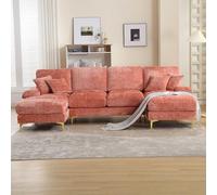 Yihomfy Canapé Convertible 4 Places, 272x134x88 cm Canapé d'angle Convertible, Canapé Modulable en U, Boneless Cloud Couch, avec 4 Coussins, Chenille, pour Salon, Chambre à Coucher, Bureau (Rose)
