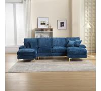 Yihomfy Canapé Convertible 4 Places, 272x134x88 cm Canapé d'angle Convertible, Canapé Modulable en U, Boneless Cloud Couch, avec 4 Coussins, Chenille, pour Salon, Chambre à Coucher, Bureau (Bleu)