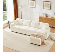 Yihomfy Canape d Angle Convertible, Canapé 4 Places, Canapé Compressé, Canapé Sectionnel Modulaire, avec Espace de Rangement, 2 Coussins, pour Salon, Chambre à Coucher (Beige, 280 x 146 x 85 cm)