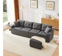 Yihomfy Canape d Angle Convertible, Canapé 4 Places, Canapé Compressé, Canapé Sectionnel Modulaire, avec Espace de Rangement, 2 Coussins, pour Salon, Chambre à Coucher (Gris, 280 x 146 x 85 cm)