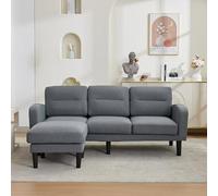 Yihomfy Canapé d'angle 3 Places en L avec Pouf Amovible, Canape Module avec Poche latérale, Design Moderne, éponge Haute Résilience, Cadre en Bois, pour Salon, Bureau et Petit Appartement, Gris-A