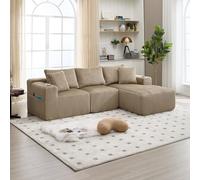 Yihomfy Canapé d'angle, Canapé Modulaire avec Méridienne, 2 Porte-gobelet, 5 Coussins, Canapé Compressé en Velours Côtelé, Siège Profond, pour Salon et Appartement