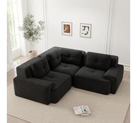 Yihomfy Canapé d'angle Connoirible avec Pouf,177 cm Canape d'angle Modulable en L,Grand Canapé Connoirible Cloud,Canapé 3 Places Compressée,Canape Nuage Canape Modulable,Assise Extra Profonde,Noir