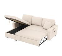 Yihomfy Canape Dangle Convertible, 3 en 1 Canapé-lit Canapé Convertible avec Rangement et Méridienne Réversible,Poche Latérale,Canape Convertible 3 Places Canapé Lit,Canapé en L,Beige