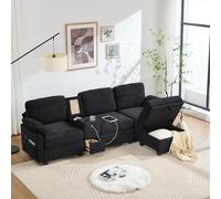 Yihomfy Canapé d'angle Convertible, Canapé 3 Places avec 1 Pouf, Canapé Modulable, Porte-Gobelets Pratiques et Poches Latérales, Rangement, Velours Côtelé, Design Contemporain (Noir)