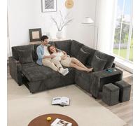 Yihomfy Canape Dangle Convertible, Canapé Convertible avec Rangement et Méridienne Réversible,Poche Latérale, Multifonctionnel Canape Convertible 3 Places Canapé Lit (R-Gris USB)