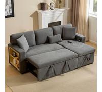 Yihomfy Canape Dangle Convertible, Canapé Convertible avec Rangement et Méridienne Réversible,Poche Latérale, Multifonctionnel Canape Convertible 3 Places Canapé Lit (P-Gris USB)