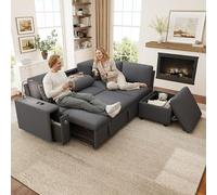 Yihomfy Canape Dangle Convertible, Canapé Convertible avec Rangement et Méridienne Réversible,Poche Latérale, Multifonctionnel Canape Convertible 3 Places Canapé Lit (O-Gris USB)