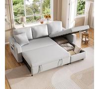 Yihomfy Canape Dangle Convertible, Canapé Convertible avec Rangement et Méridienne Réversible,Poche Latérale, Multifonctionnel Canape Convertible 3 Places Canapé Lit avec Accoudoirs,Canapé en L,Gris