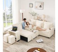 Yihomfy Canape Dangle Convertible, Canapé Convertible avec Rangement et Méridienne Réversible,Poche Latérale, Multifonctionnel Canape Convertible 3 Places Canapé Lit (R-Beige USB)