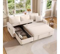 Yihomfy Canape Dangle Convertible, Canapé Convertible avec Rangement et Méridienne Réversible,Poche Latérale, Multifonctionnel Canape Convertible 3 Places Canapé Lit avec Accoudoirs,Canapé en L,Beige