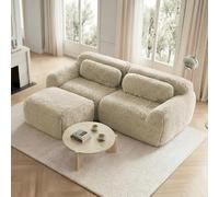 Yihomfy Canapé d'angle Désossé, Peluche Canapé 2 Places avec 1 Pouf, Canapés Modulable avec Coussins et Antidérapan, sans Montage, pour Salon,Chambre (Kaki Clair, 2 Sièges + 1 Pouf)